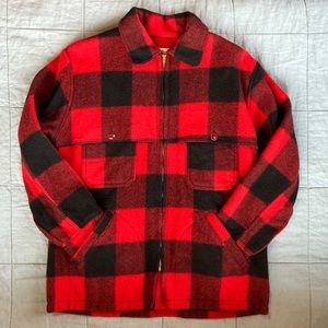 WOOLRICH Vintage 1960s Men’s Buffalo Plaid Mackinaw Wool Hunting Coat Zip Jacket